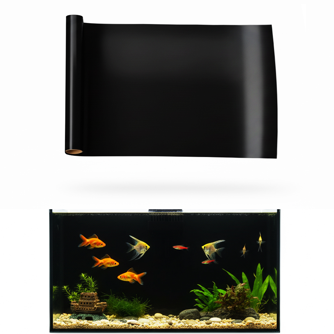 Aquarium Fish Poster - Akvaryum Arka Planı Statik Yapışkanlı Siyah