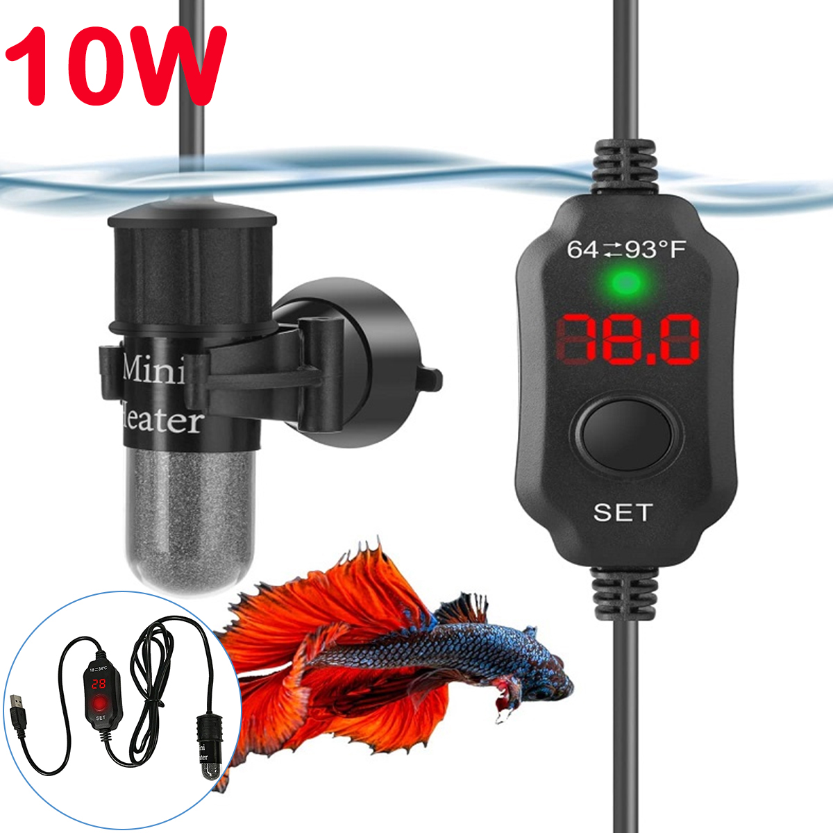 Aquarium Fish Cold Water - 10W Ayarlanabilir Akvaryum Isıtıcı Çubuk 18-34